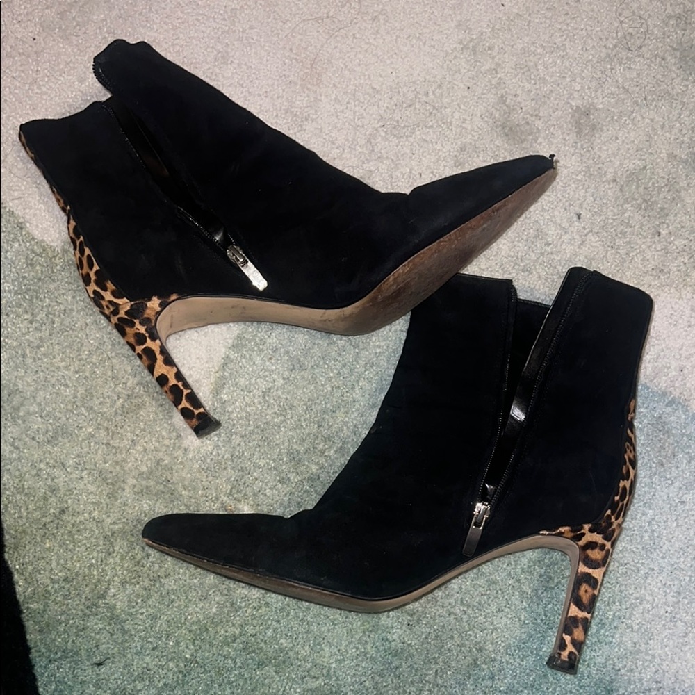 Leopard Heel Black Ankle Boots